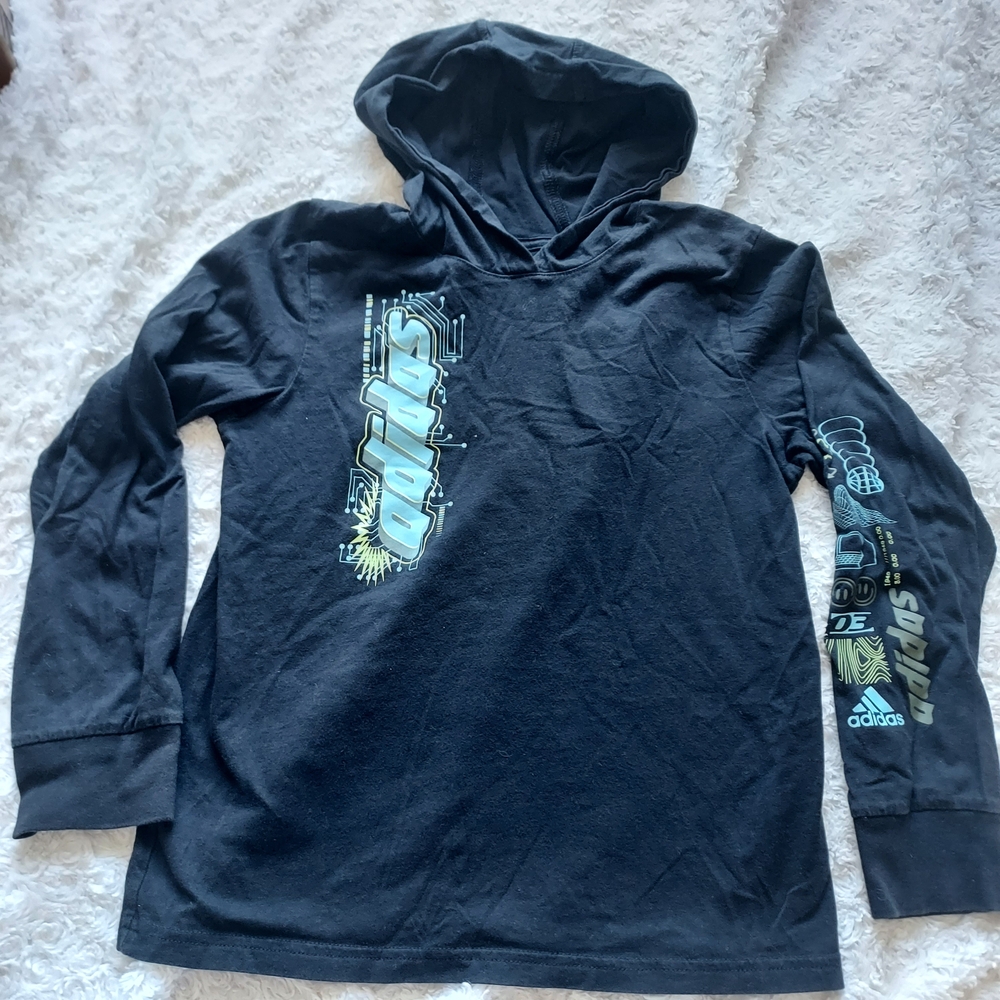 Adidas Kids Black Unique Graphic Hoodie Fall Athletic Sporty Motocross